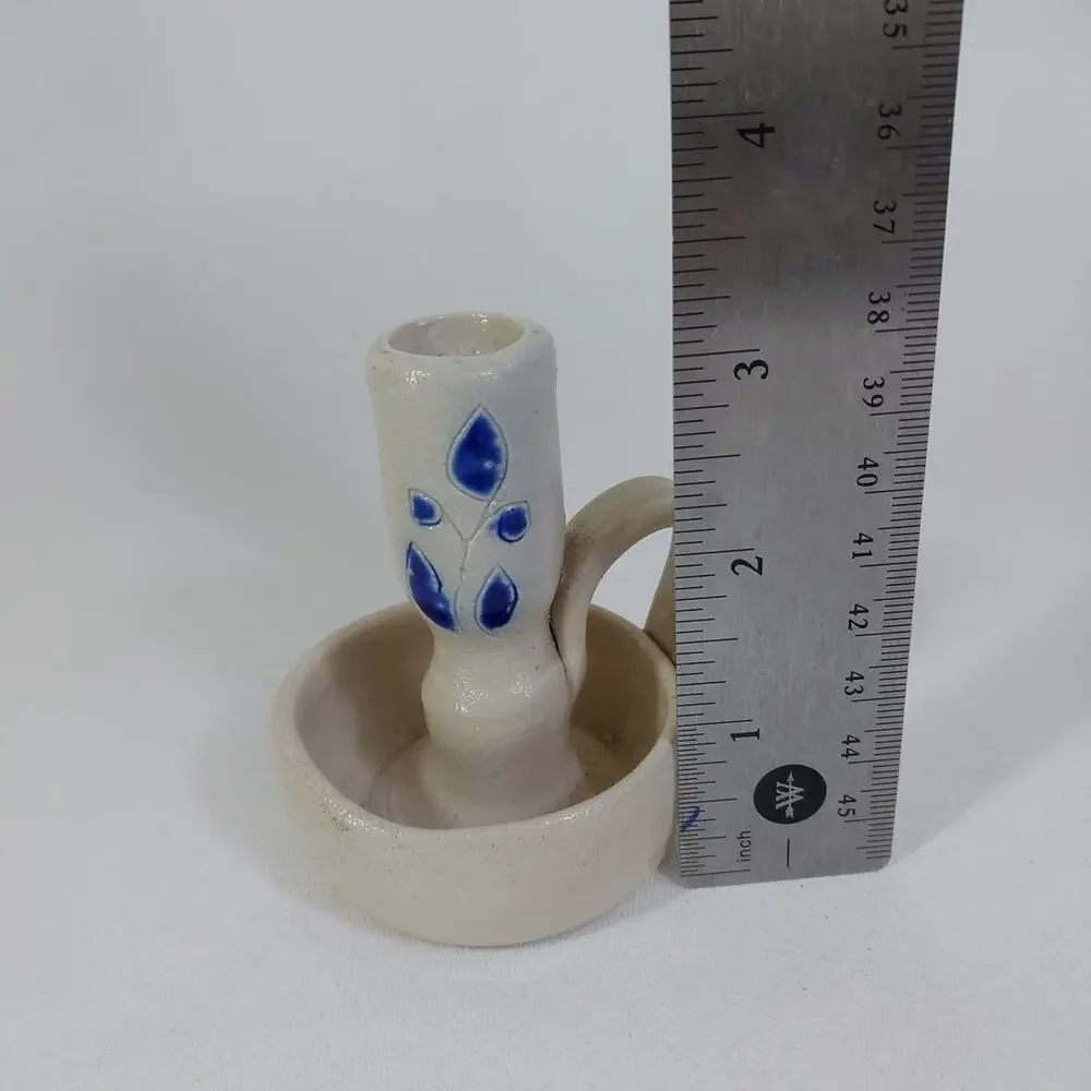 Williamsburg Salt Glaze Cobalt Blue Pottery Chamber‎ Candlestick Holder Candle